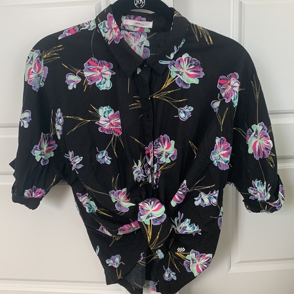 Vans Tropical Flower Print Button Down Top Black size S - Picture 9 of 9